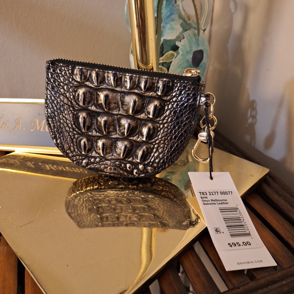 Brahmin Britt Onyx Croc-Embossed Coin Purse